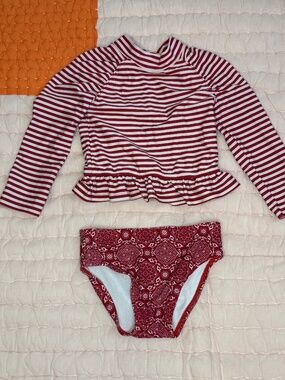 Janie and Jack Red and White Striped Long Sleeve Bikini Set